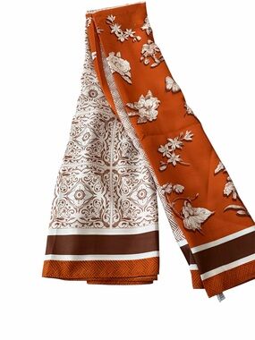 Burnt Orange Floral & Medallion Silk Scarf